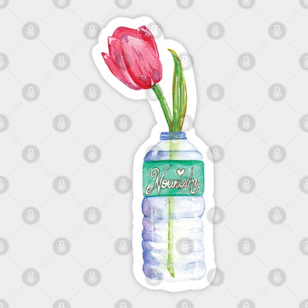 Nourish Tulip Bottle Watercolor Sticker by SweetBabushka